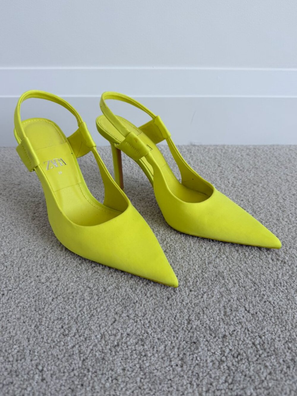 Zara Neon Pointed Toe Slingback Heels